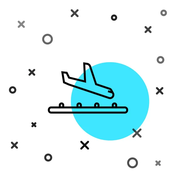 Czarna Linia Samolot Lądowania Ikona Izolowana Białym Tle Symbol Transportu — Wektor stockowy