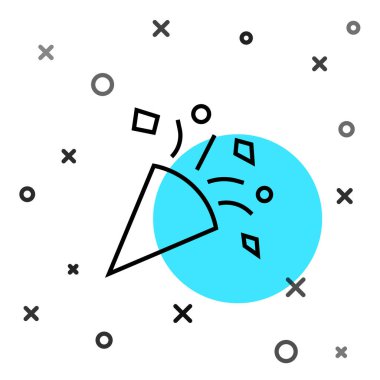 Beyaz arka planda izole edilmiş siyah çizgi şenlik konfeti ikonu. Rastgele dinamik şekiller. Vektör İllüstrasyonu