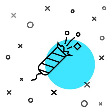 Beyaz arka planda siyah çizgi havai fişek ikonu izole edildi. Eğlence partisi anlayışı. Patlayıcı havai fişek sembolü. Rastgele dinamik şekiller. Vektör İllüstrasyonu