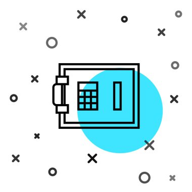 Siyah çizgi güvenli simgesi beyaz arkaplanda izole edildi. Kapı, şifreli bir banka kasası. Güvenilir Veri Koruma. Rastgele dinamik şekiller. Vektör İllüstrasyonu