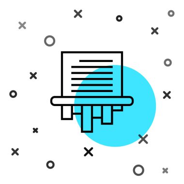 Siyah çizgi Kağıt Parçalayıcı gizli ve özel belge ofisi bilgi koruma simgesi beyaz arkaplanda izole edildi. Rastgele dinamik şekiller. Vektör İllüstrasyonu