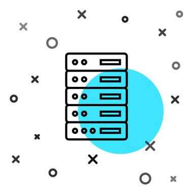 Siyah çizgi sunucusu, Data, Web sunucu simgesi beyaz arkaplanda izole edildi. Rastgele dinamik şekiller. Vektör İllüstrasyonu