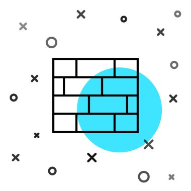 Beyaz arkaplanda siyah çizgi tuğla simgesi izole edildi. Rastgele dinamik şekiller. Vektör İllüstrasyonu