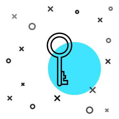 Siyah çizgi Beyaz arkaplanda izole edilmiş eski anahtar simgesi. Rastgele dinamik şekiller. Vektör İllüstrasyonu