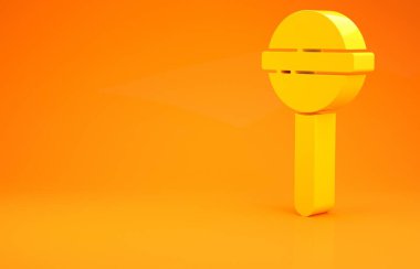 Sarı lolipop ikonu turuncu arka planda izole edildi. Yemek, lezzetli bir sembol. Minimalizm kavramı. 3d illüstrasyon 3B canlandırma