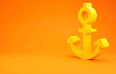 Sarı Çapa simgesi turuncu arkaplanda izole edildi. Minimalizm kavramı. 3d illüstrasyon 3d canlandırma