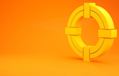 Sarı Lifebuoy simgesi turuncu arka planda izole edildi. Hayat kurtaran yüzen can simidi plaj için, kurtarma kemeri insanları kurtarmak için. Minimalizm kavramı. 3d illüstrasyon 3d canlandırma