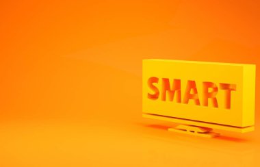 Akıllı video teknolojisi ikonu turuncu arka planda izole edilmiş sarı ekran televizyon. Minimalizm kavramı. 3d illüstrasyon 3d canlandırma