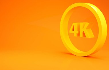 Sarı 4k Ultra Hd simgesi turuncu arkaplanda izole edildi. Minimalizm kavramı. 3d illüstrasyon 3d canlandırma