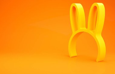 Turuncu arka planda izole edilmiş uzun tavşan kulaklı sarı maske. Minimalizm kavramı. 3d illüstrasyon 3d canlandırma