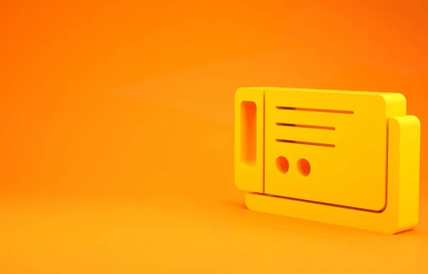 Icono del billete de viaje amarillo aislado sobre fondo naranja. Tren, barco, avión, tranvía, transporte en autobús. Concepto de servicio de viaje. Concepto minimalista. 3D ilustración 3D render —  Fotos de Stock
