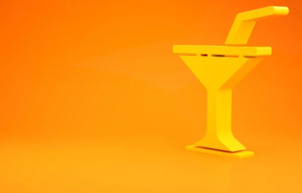 Желтый мартини стекло значок изолирован на оранжевом фоне. Икона коктейля. Значок из винного стекла. Концепция минимализма. 3D-рендеринг — стоковое фото