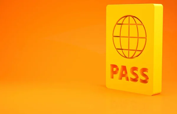 Geel paspoort met biometrische gegevens pictogram geïsoleerd op oranje achtergrond. Identificatiedocument. Minimalisme concept. 3d illustratie 3d renderen — Stockfoto