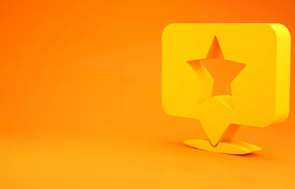Жовтий картний вказівник з піктограмою зірки ізольовано на помаранчевому фоні. Зірка улюблена піктограма карти штифта. Маркери карт. Концепція мінімалізму. 3D ілюстрація 3D рендеринга — стокове фото