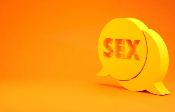 Giallo Discorso bolla con testo Sesso icona isolato su sfondo arancione. Solo contenuti per adulti icona. Concetto minimalista. Illustrazione 3d rendering 3D — Foto Stock