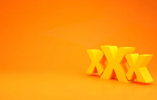 노란 섹스 샵 아이콘은 주황색 배경에서 분리되었습니다. 섹스 샵, 온라인 섹스 샵, 성인의 에로틱 한 상품 컨셉. 최소성 개념. 3D 일러스트 3D 렌더링 — 스톡 사진