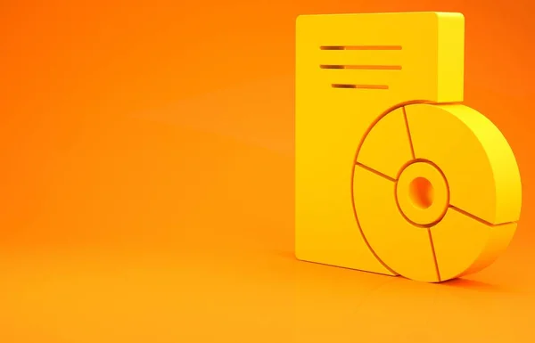 Sarı CD veya Dvd disk simgesi turuncu arkaplanda izole edildi. Küçük disk işareti. Minimalizm kavramı. 3d illüstrasyon 3d canlandırma — Stok fotoğraf