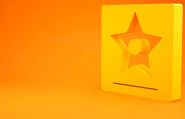 Yellow Hollywood walk of fame star on celebrity boulevard icon isolated on orange background. Famous sidewalk, boulevard actor. Minimalism concept. 3d illustration 3D render — Stock Photo, Image