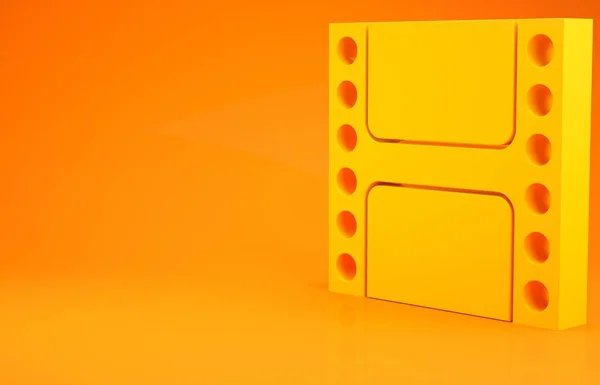 Жовтий Відтворити піктограму відео ізольовано на помаранчевому фоні. Знак плівки. Концепція мінімалізму. 3D ілюстрація 3D рендеринга — стокове фото