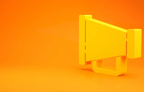 黄色的Megaphone图标孤立在橙色的背景上。主讲人签名最低纲领的概念。3D渲染3D插图 — 图库照片
