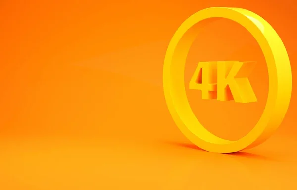 Sárga 4k Ultra Hd ikon elszigetelt narancs alapon. Minimalizmus koncepció. 3d illusztráció 3d render — Stock Fotó