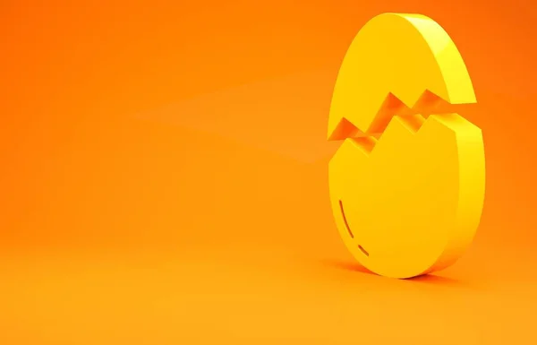 Ícone de ovo quebrado amarelo isolado no fundo laranja. Feliz Páscoa. Conceito de minimalismo. 3D ilustração 3D render — Fotografia de Stock