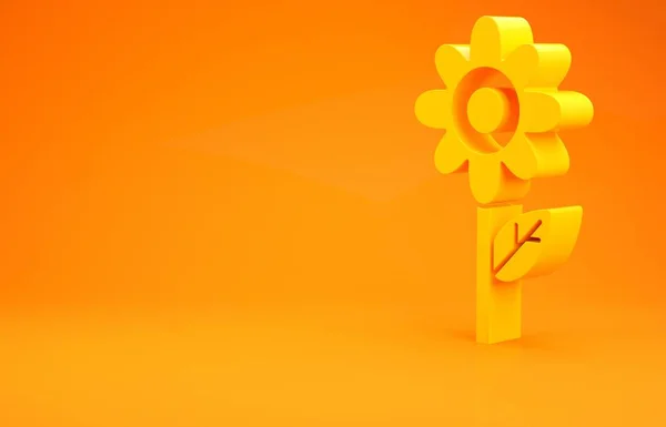 Sarı Çiçek simgesi turuncu arkaplanda izole edildi. Minimalizm kavramı. 3d illüstrasyon 3d canlandırma — Stok fotoğraf