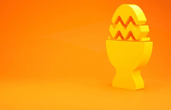 Turuncu arka planda izole edilmiş bir simge üzerinde sarı Paskalya yumurtası. Mutlu Paskalyalar. Minimalizm kavramı. 3d illüstrasyon 3d canlandırma — Stok fotoğraf