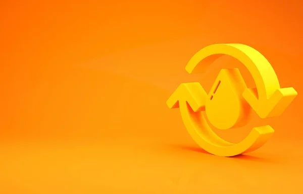 Amarillo Reciclar limpio icono de aqua aislado sobre fondo naranja. Gota de agua con reciclaje de letreros. Concepto minimalista. 3D ilustración 3D render —  Fotos de Stock