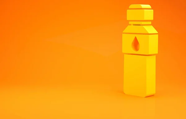 Gele fles water pictogram geïsoleerd op oranje achtergrond. Soda aqua bordje. Minimalisme concept. 3d illustratie 3D renderen — Stockfoto