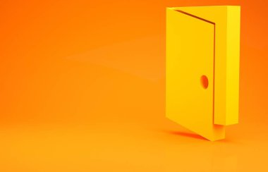 Sarı Kapalı Kapı simgesi turuncu arka planda izole edildi. Minimalizm kavramı. 3d illüstrasyon 3B canlandırma