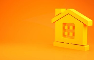 Sarı Ev simgesi turuncu arka planda izole edildi. Ev sembolü. Minimalizm kavramı. 3d illüstrasyon 3B canlandırma