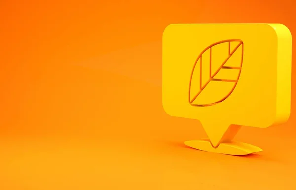 Κίτρινος πείρος θέσης με φύλλο στο εσωτερικό εικονίδιο που απομονώνεται σε πορτοκαλί φόντο. Μινιμαλιστική έννοια. 3D απεικόνιση 3d καθιστούν — Φωτογραφία Αρχείου