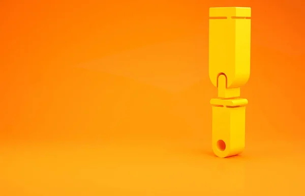 Иконка желтого металла Rasp выделена на оранжевом фоне. Рэп для работы с деревом и металлом. Инструмент для верстака, мастерская. Концепция минимализма. 3D-рендеринг — стоковое фото