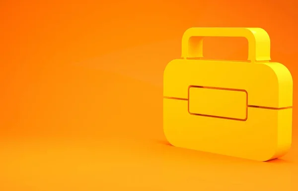 Icono de caja de herramientas amarilla aislado sobre fondo naranja. Signo de caja de herramientas. Concepto minimalista. 3D ilustración 3D render — Foto de Stock