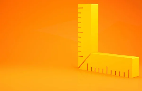 Yellow Corner Lineal Symbol isoliert auf orangefarbenem Hintergrund. Setquadrat, Winkellineal, Tischlerarbeiten, Messgerät, Waage. Minimalismus-Konzept. 3D Illustration 3D Renderer — Stockfoto