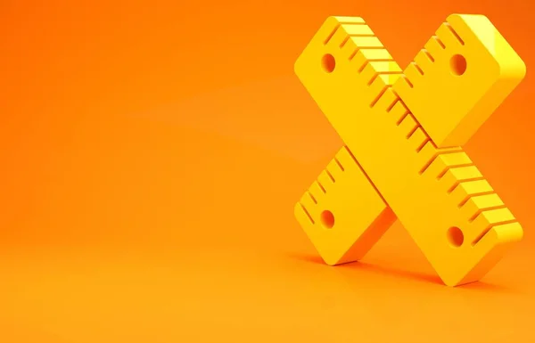 Ícone de régua cruzada amarela isolado no fundo laranja. Símbolo simples. Conceito de minimalismo. 3D ilustração 3D render — Fotografia de Stock