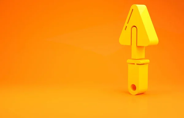 Желтая иконка Trowel выделена на оранжевом фоне. Концепция минимализма. 3D-рендеринг — стоковое фото