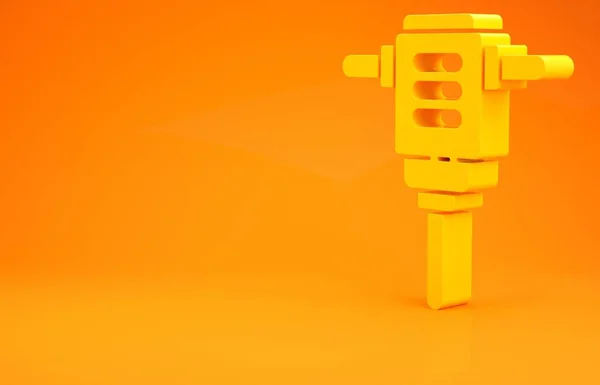 Giallo elettrico martello rotante trapano icona della macchina isolato su sfondo arancione. Strumento di lavoro per lavori di costruzione, finitura, riparazione. Concetto minimalista. Illustrazione 3d rendering 3D — Foto Stock