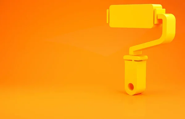 Yellow Paint roller borstel pictogram geïsoleerd op oranje achtergrond. Minimalisme concept. 3d illustratie 3D renderen — Stockfoto