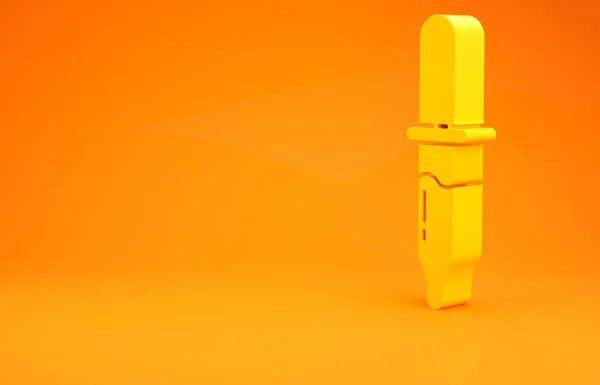 Ícone de pipeta amarelo isolado no fundo laranja. Elemento de equipamento médico, de laboratório de química. Símbolo da medicina. Conceito de minimalismo. 3D ilustração 3D render — Fotografia de Stock