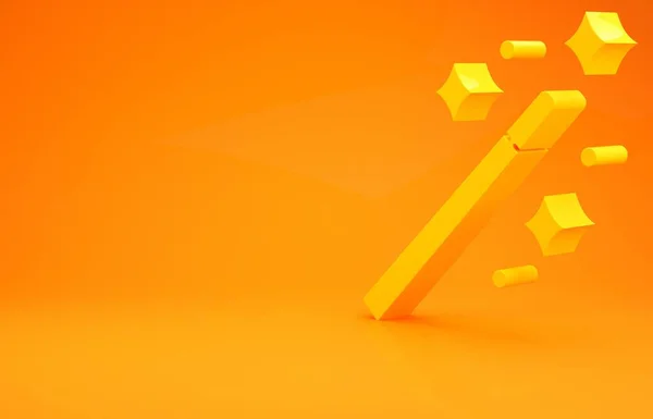 Κίτρινο μαγικό ραβδί εικονίδιο απομονώνονται σε πορτοκαλί φόντο. Μαγικό αξεσουάρ αστεριού. Μαγική δύναμη. Μινιμαλιστική έννοια. 3d απεικόνιση 3D καθιστούν — Φωτογραφία Αρχείου