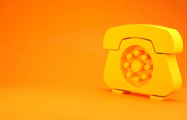 Sárga Telefon ikon elszigetelt narancs alapon. Vezetékes telefon. Minimalizmus koncepció. 3d illusztráció 3D render — Stock Fotó