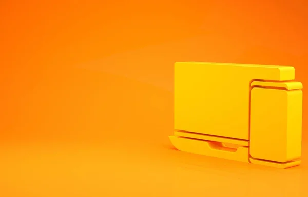 Sarı Bilgisayar monitörü ve cep telefonu simgesi turuncu arka planda izole edildi. İnternetten kazanç, pazarlama. Minimalizm kavramı. 3d illüstrasyon 3B canlandırma — Stok fotoğraf