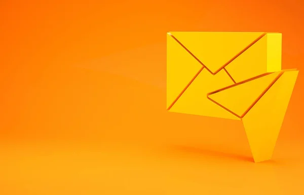 Gele Envelop pictogram geïsoleerd op oranje achtergrond. E-mailbericht letter symbool. Minimalisme concept. 3d illustratie 3d renderen — Stockfoto