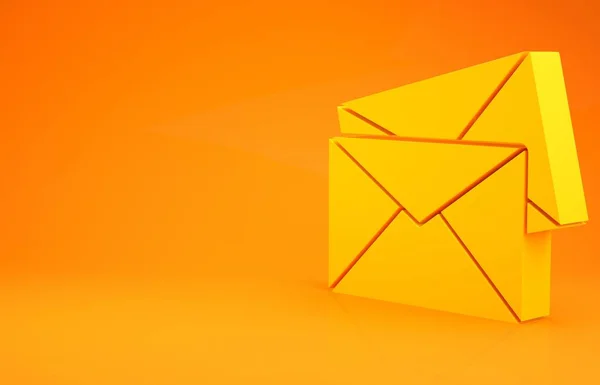 Ícone de envelope amarelo isolado no fundo laranja. Símbolo da letra da mensagem de email. Conceito de minimalismo. 3D ilustração 3D render — Fotografia de Stock