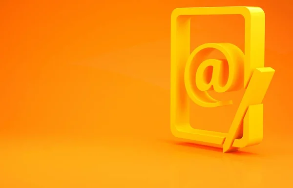 黄色邮件和电子邮件图标孤立在橙色背景。信封符号电子邮件。电子邮件信息签名。最低纲领的概念。3D渲染3D插图 — 图库照片
