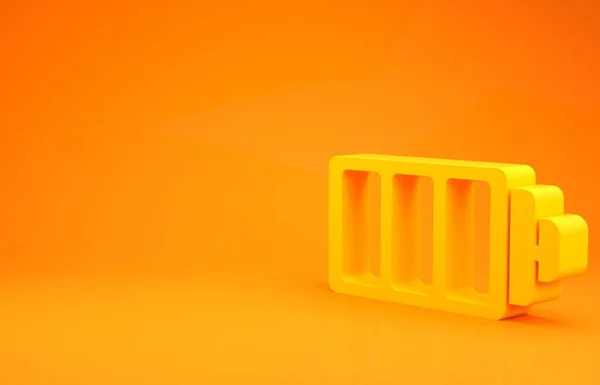 Žlutá indikátor stavu nabití baterie ikona izolované na oranžovém pozadí. Minimalismus. 3D ilustrace 3D vykreslení — Stock fotografie