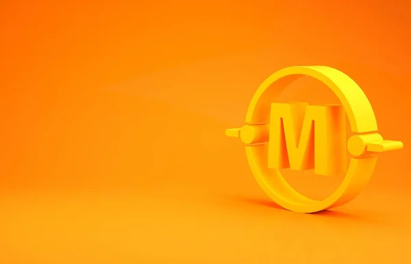 オレンジの背景に分離された黄色の電気回路方式のアイコン。回路基板。最小限の概念。3Dイラスト3Dレンダリング — ストック写真