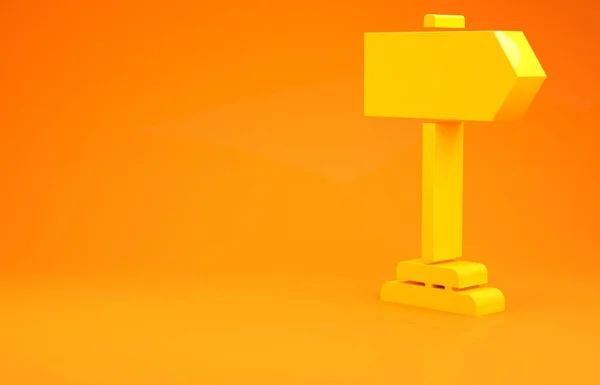 Желтая дорога дорожный знак. Значок Signpost изолирован на оранжевом фоне. Символ Указателя. Изолированный информационный знак. Направление. Концепция минимализма. 3D-рендеринг — стоковое фото